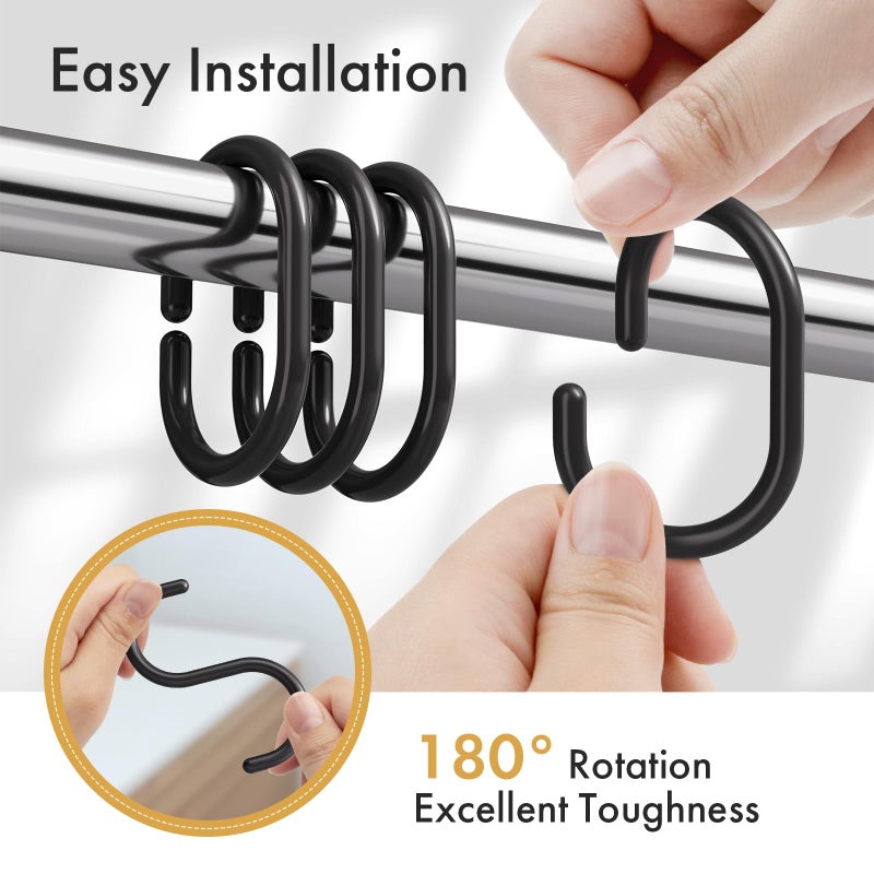 Amazer Black Shower Curtain Hooks Rings, 24 Pcs Plastic Shower Curtain Rings, Plastic Shower Curtain Hooks for Bathroom Shower Rod, Black Shower Hooks Rings Loops for Shower Curtain - Image 3